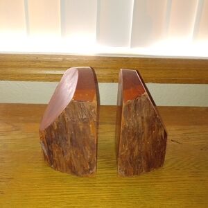 Vintage Natural Wood Bookends - Brown
